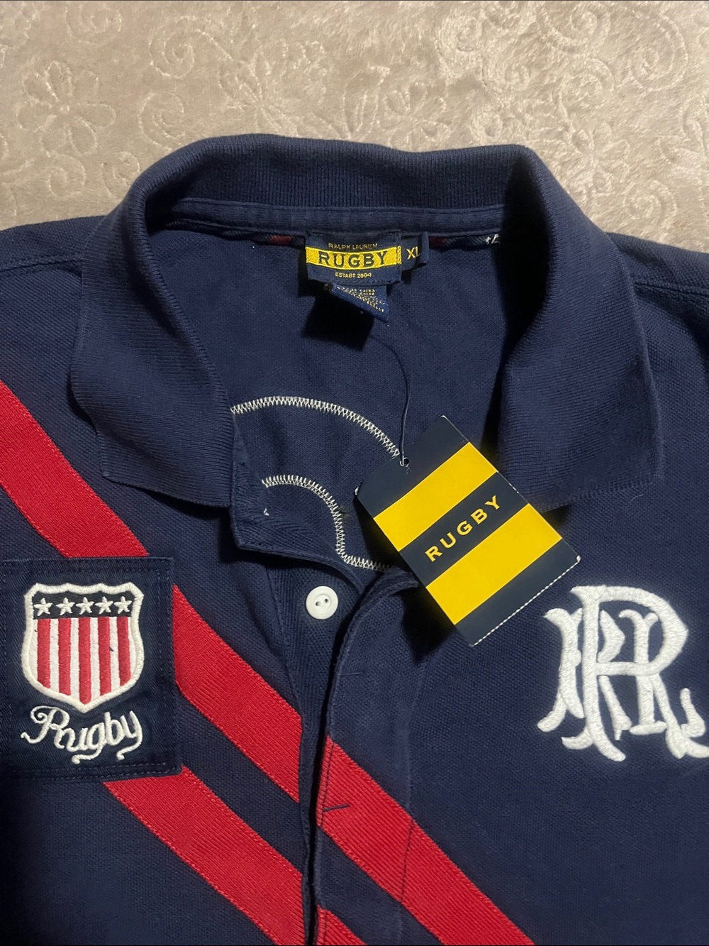 Navy Polo Shirt with Red Stripe - women - Picture 2 of 3